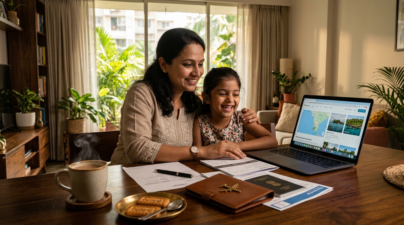 A single parent and child preparing documents for passport application in India