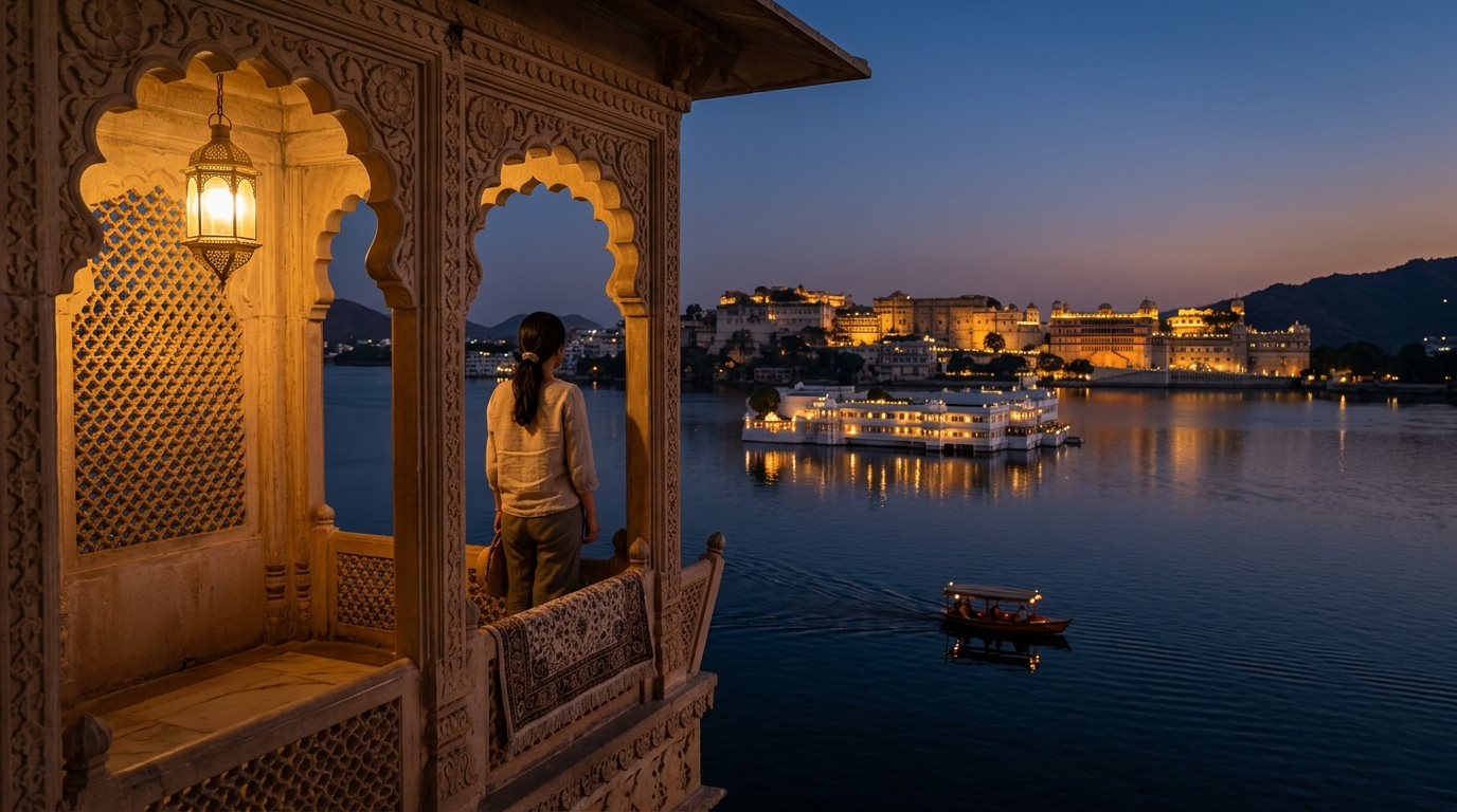 A happy solo traveler exploring India with confidence