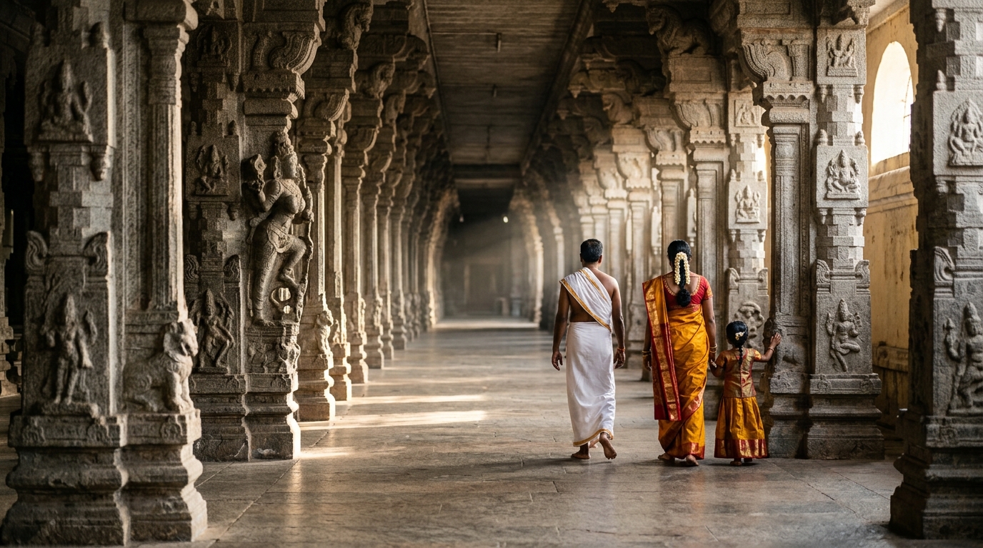 Ornate and colorful temple gopuram showcasing the magnificent architectural heritage of South India
