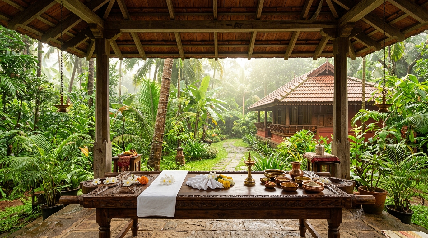 A serene outdoor environment representing spiritual retreats in India