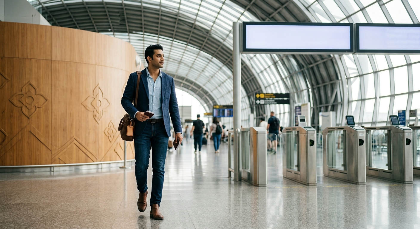 Thailand ETA for Indian Citizens: Complete 2026 Guide on Entry Rules, Validity, and How to Apply Online 1 Indian traveler clearing automated smart gates at Bangkok airport with Thailand ETA