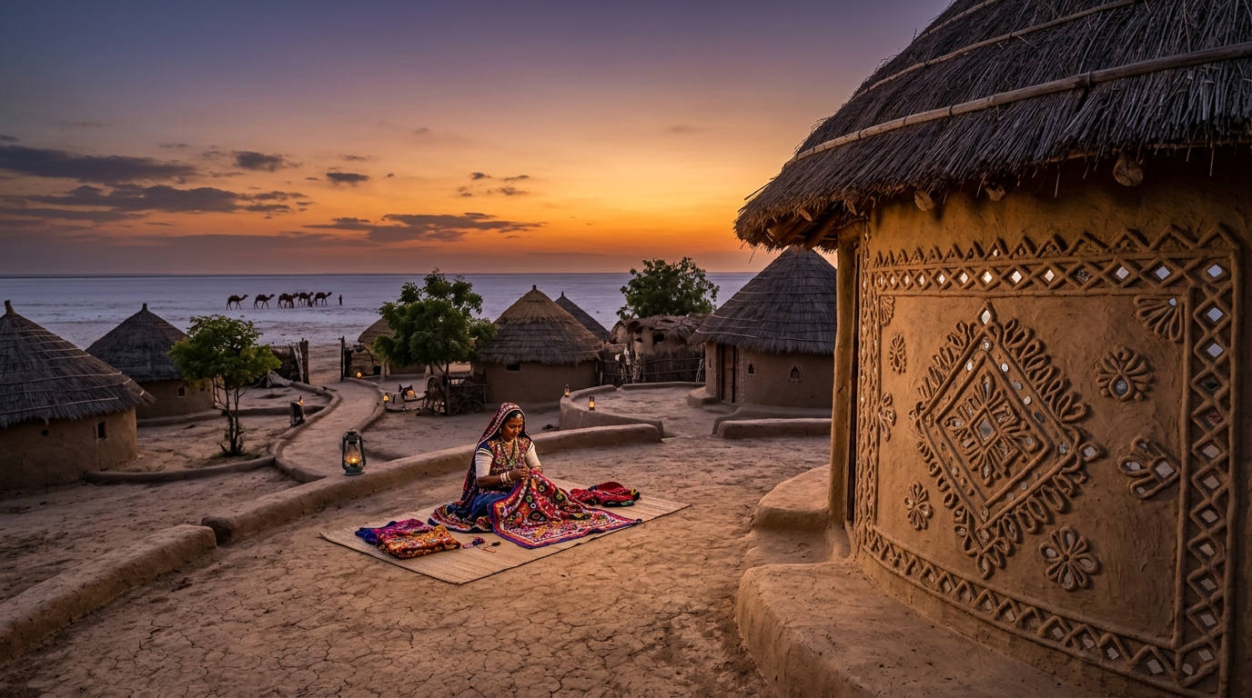 A sustainable tribal home nestled in nature representing responsible and ethical tourism in India