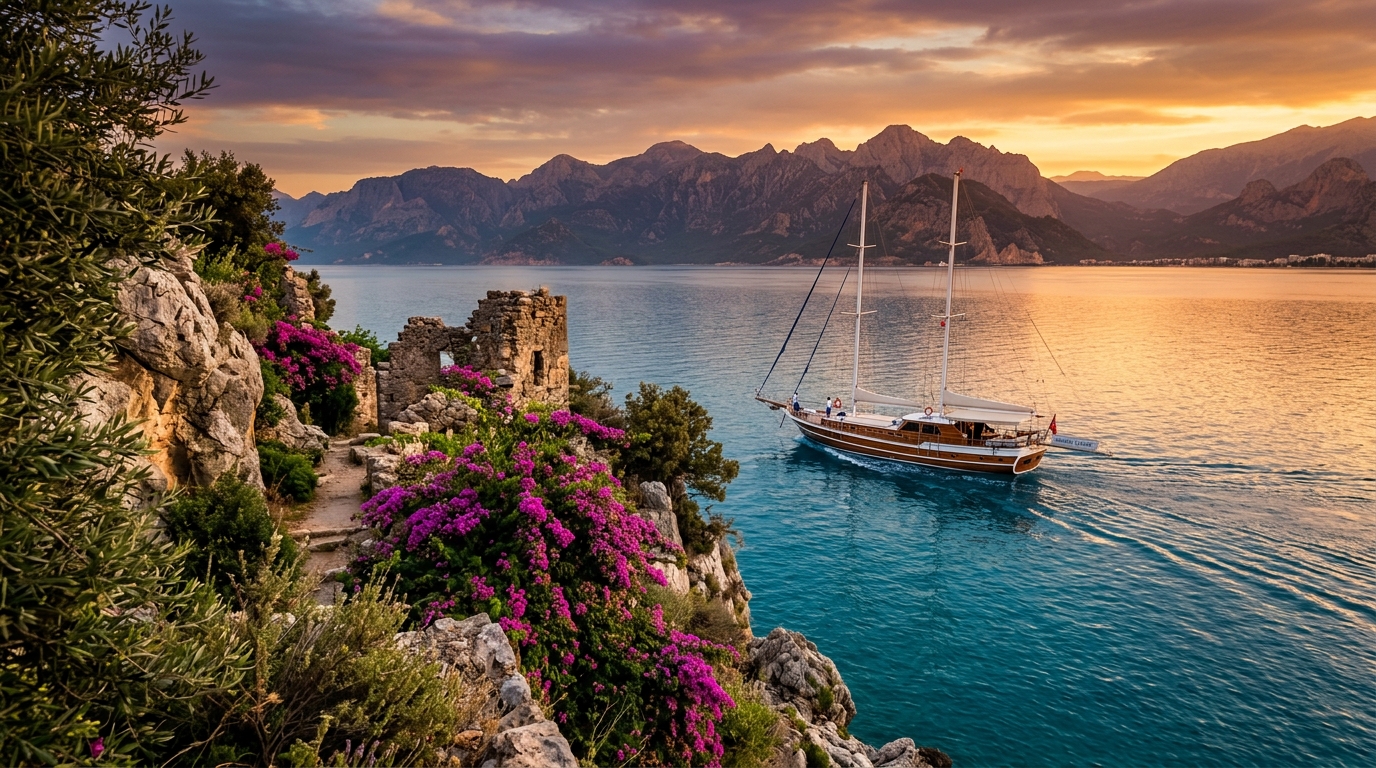 A spectacular view of Turkey's historic coastal ruins and turquoise waters, the grand finale of Turkey tour packages from India.