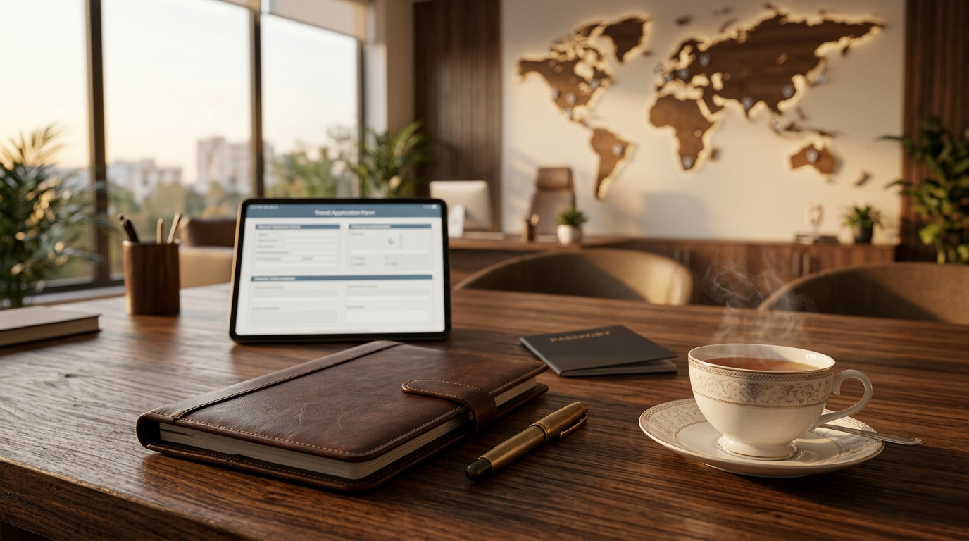 A professional visa service provider in india helping a traveler prepare documents