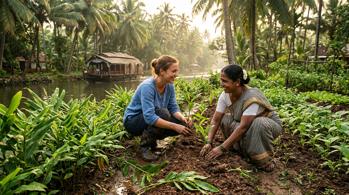 Volunteers participating in community-led volunteer travel india projects