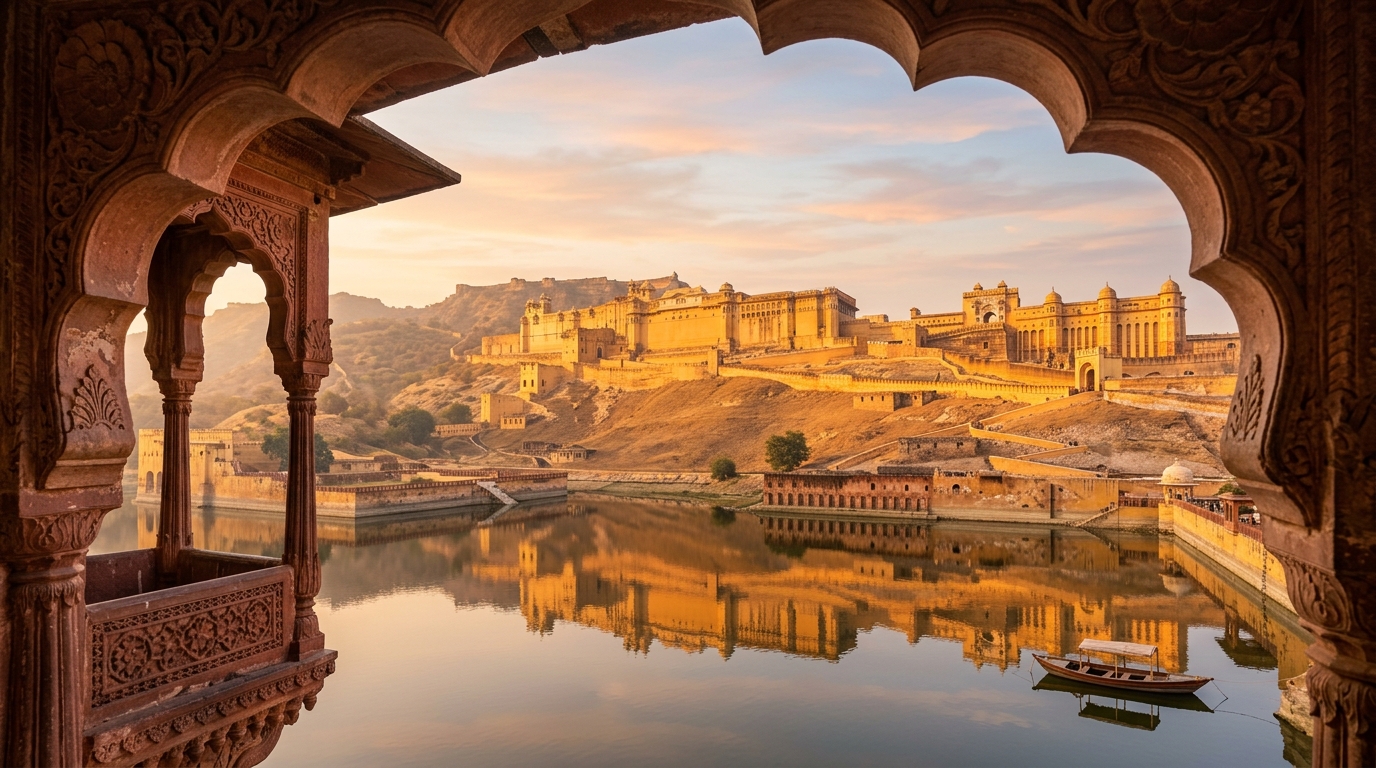 A scenic view of lush mountains and resorts representing top weekend getaways in India