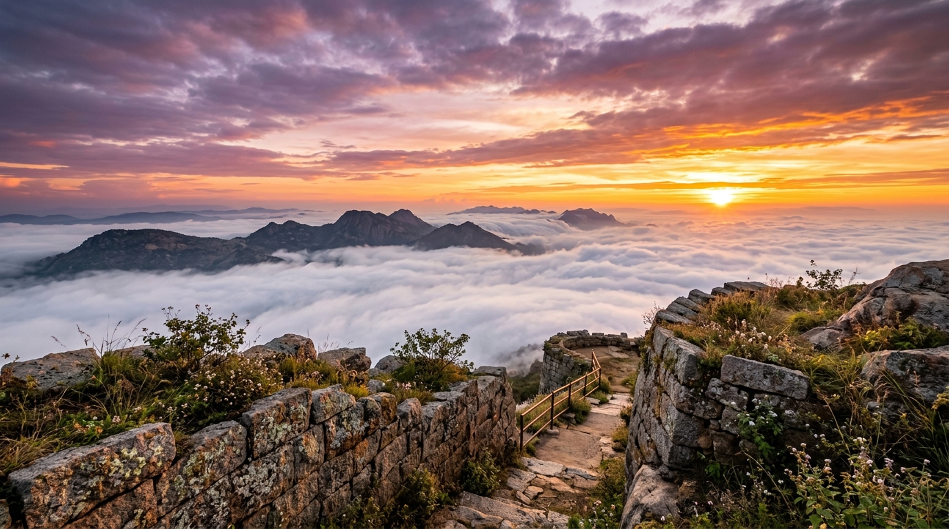 Scenic sunrise view from the top of Nandi Hills near Bangalore