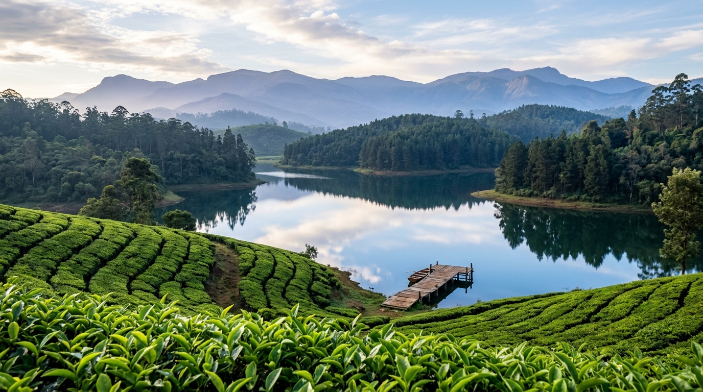 Serene Pykara Lake and pine trees showcasing what are the places to visit in ooty