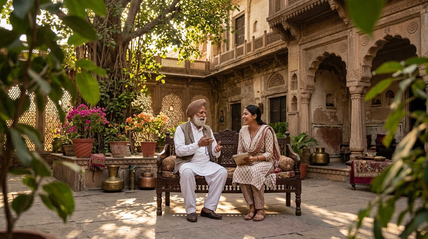 A family preparing travel documents and passports for a trip to India