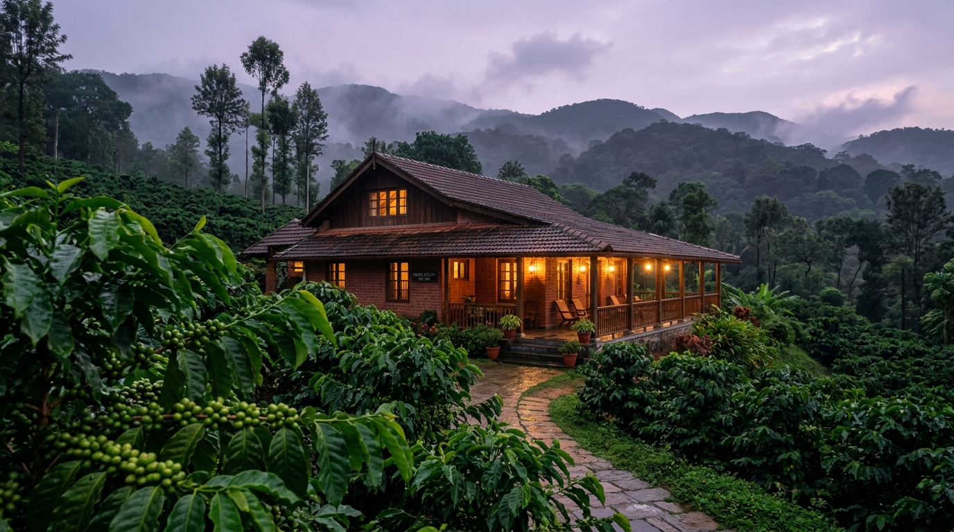 Lush coffee plantations and peaceful retreats in Southern India during June