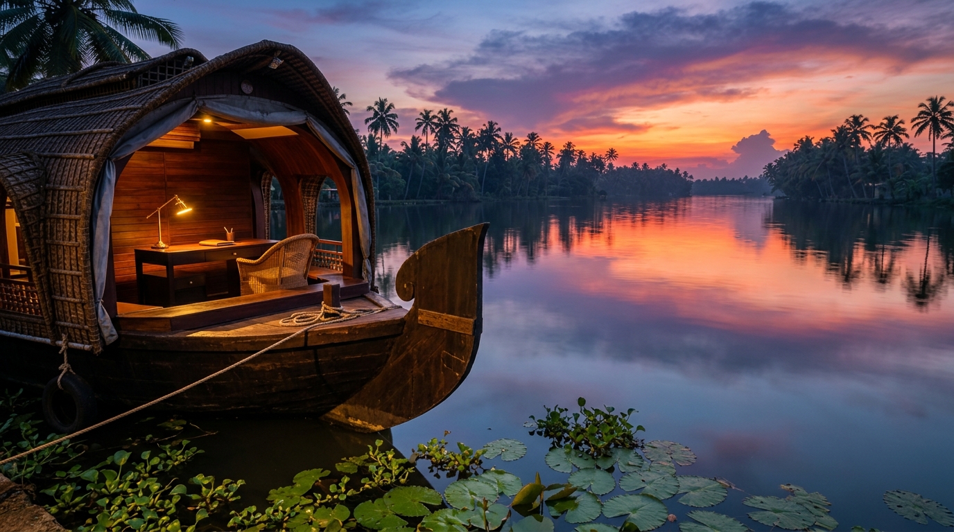 A peaceful remote working workspace in a quiet resort in India